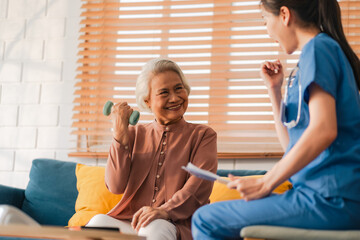 nursing home assistance in health insurance business concept, asian woman doctor or nurse caregiver...