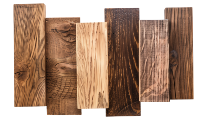 Set of oak wood samples, showcasing the grain patterns from classic golden to dark stained oak, ideal for furniture and flooring,
