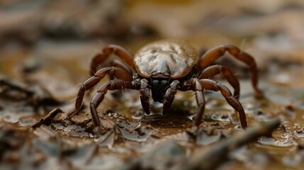 tick in its natural behavior, such as feeding on a host or moving along the ground generative ai