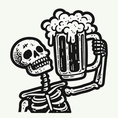 skeleton with a large beer mug illustration