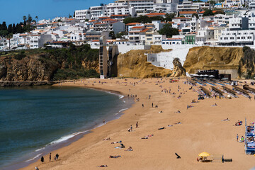 Praia do Peneco beach, Albufeira, Algarve, Portugal. Praia dos Pescadores beach. Fishermen, sunny...