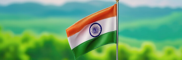 Indian Independence Day. the flag of India on the background of the nature of India. a holiday in India