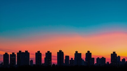 City Skyline Silhouetted Against Colorful Sunset