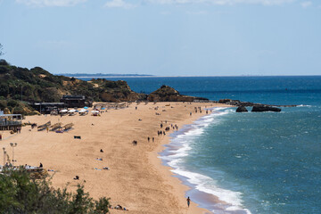Praia do Peneco beach, Albufeira, Algarve, Portugal. Praia dos Pescadores beach. Fishermen, sunny day