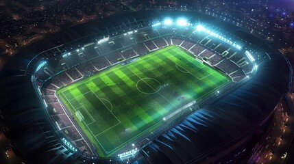 soccer stadium and. football stadium in the night.