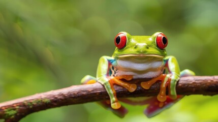 Naklejka premium Red-Eyed Frog Sitting on Branch