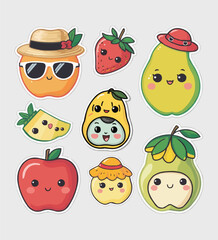 Popular Fruits Printable Stickers Vector illustration set