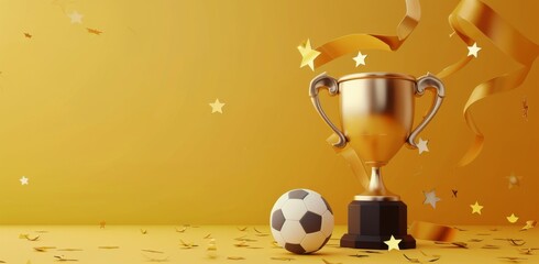 Naklejka premium Soccer Ball, Trophy, and Confetti Celebration