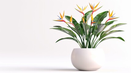 tropical plants Strelitzia in a pot on white background