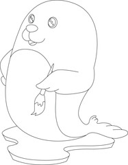 Seal Painter Paintbrush Painting Animal Vector Graphic Art Illustration