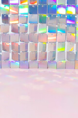 Creative idea disco or party background. with pink copy space. Colorful texture. Light wall.