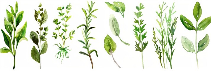 Vibrant Watercolor Herbs on White Background for Cooking Inspiration Generative AI