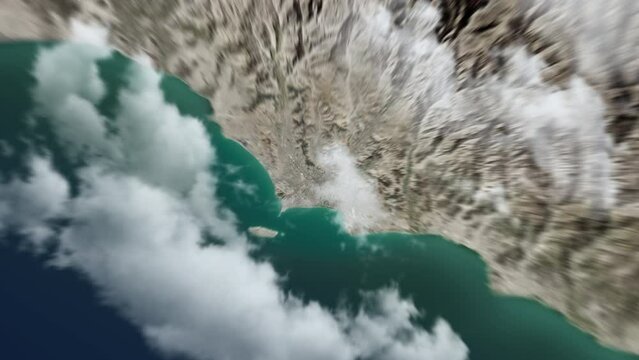 Zooming on Lima, Peru. Earth zoom in from outer space to city. The animation continues by zoom out through clouds and atmosphere into space. View of the Earth at night. Images from NASA. 4K
