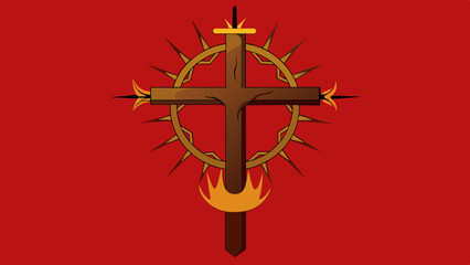 A cross with a crown of thorns hanging on it, representing the crucifixion, Vector graphics element silhouette illustration