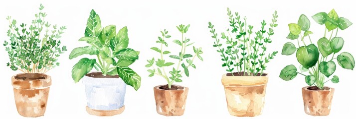 Vibrant Watercolor Herbs for Home Decor Generative AI