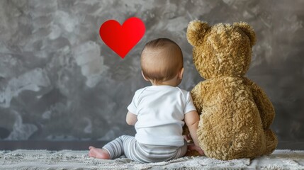 Baby with Plush Teddy Bear