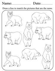 Bear Puzzle. Printable Activity Page for Kids. Educational Resources for School for Kids. Kids Activity Worksheet. Match Similar Shapes