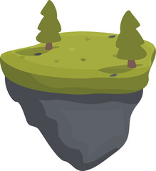 Cartoonstyle floating island with greenery isolated on a white background