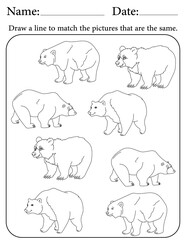 Bear Puzzle. Printable Activity Page for Kids. Educational Resources for School for Kids. Kids Activity Worksheet. Match Similar Shapes