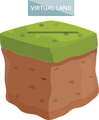 Isometric virtual land concept illustration in a digital online world with 3d terrain and property design for gaming environment creation and development