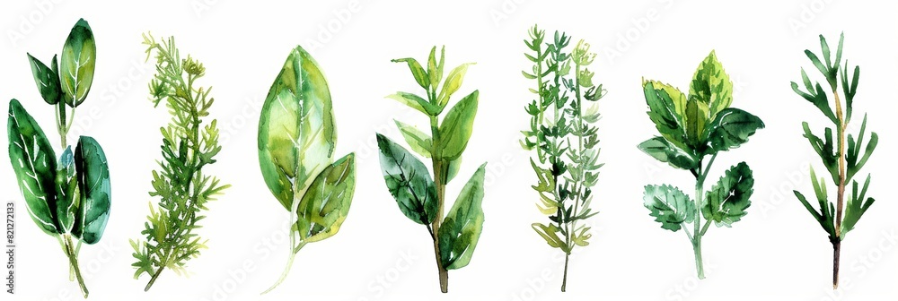 Wall mural fresh herbs and spices on white background for cooking recipes generative ai - Wall murals