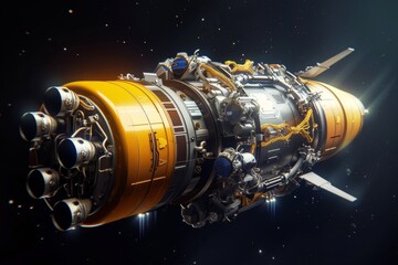 Detailed 3D Render of an Ion Propulsion Spacecraft Operating in Space