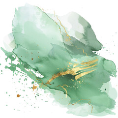 watercolor element in sage green with fine gold elements. PNG
