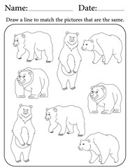 Bear Puzzle. Printable Activity Page for Kids. Educational Resources for School for Kids. Kids Activity Worksheet. Match Similar Shapes