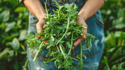 Harvest in the hands of a woman in the garden. Selective focus.