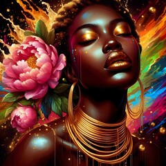Beautiful black woman rainbow 