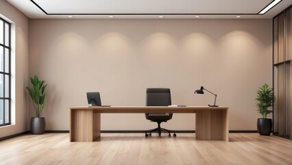 mock up empty wall in modern interior background, wooden office