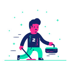 Curler throws a curling stone