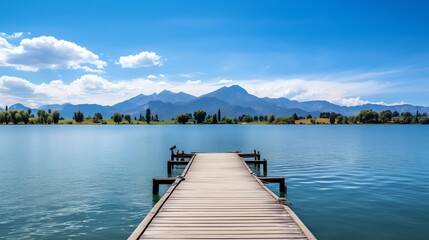 Obraz premium Generate a professional photo of a wooden dock jutting out into a body of water