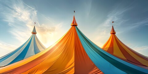 Colorful circus tent on a sunny day a festive and lively attraction. Concept Outdoor Photoshoot, Colorful Props, Joyful Portraits, Playful Poses