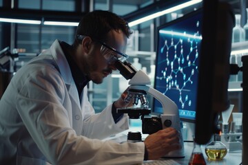 Scientist Using Advanced Microscope to Study Molecular Structures for Research and Development