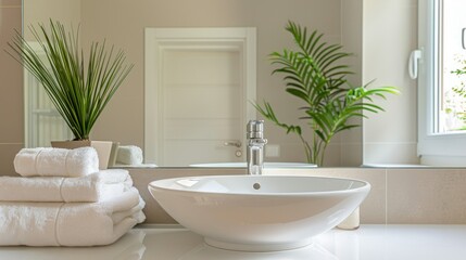 Fototapeta na wymiar Modern Bathroom With Bowl Sink and Mirror