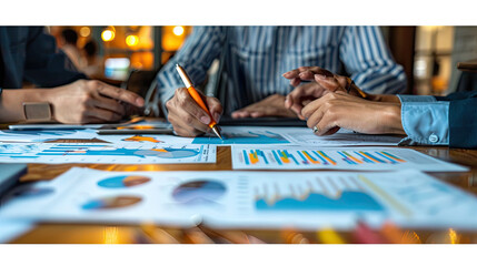 Business Team Analyzing Financial Data and Charts During a Meeting