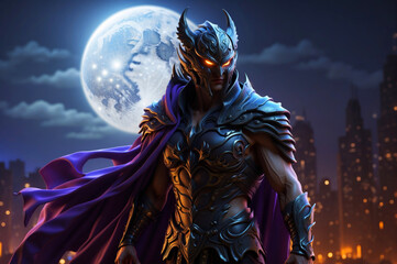 Fototapeta premium A masked superhero in a city at night