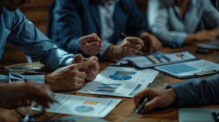 Business Team Analyzing Financial Data and Charts During a Meeting