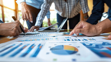 Business Team Analyzing Financial Data and Charts During a Meeting