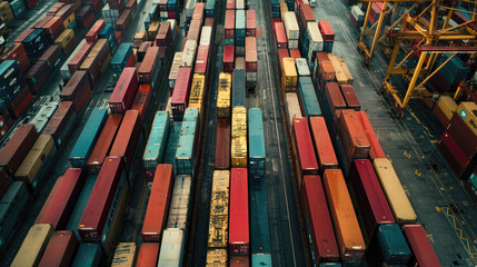 Aerial View of Cargo Ships at Port with Colorful Containers