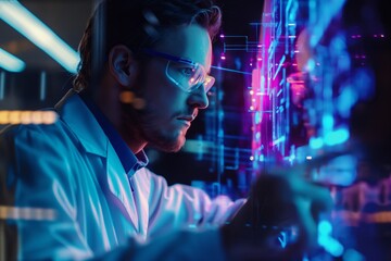 Professional analyzing digital data streams