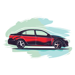 Obraz premium Car vector flat design with brush print and brush background