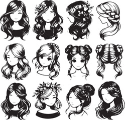 girl hairstyle bundle vector