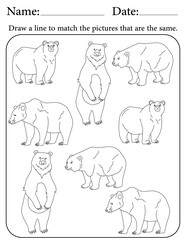 Bear Puzzle. Printable Activity Page for Kids. Educational Resources for School for Kids. Kids Activity Worksheet. Match Similar Shapes