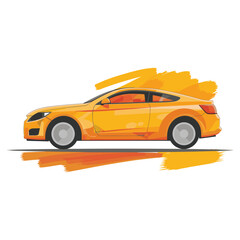 Car vector flat design with brush print and brush background