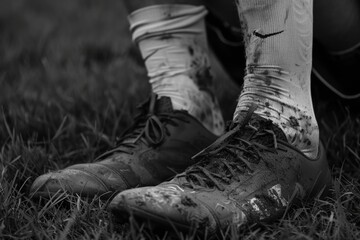Athlete's Dedication: Muddy Cleats and Bruised Legs Post-Match for Sports Injury Awareness