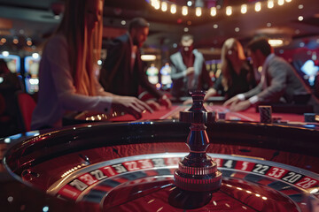 Image of roulette in a casino, exciting atmosphere of gambling