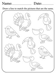 Birds Puzzle. Printable Activity Page for Kids. Educational Resources for School for Kids. Kids Activity Worksheet. Match Similar Shapes