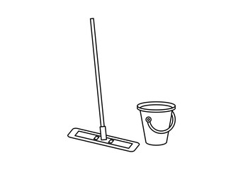 Mopa o fregona con cubo de fregar.